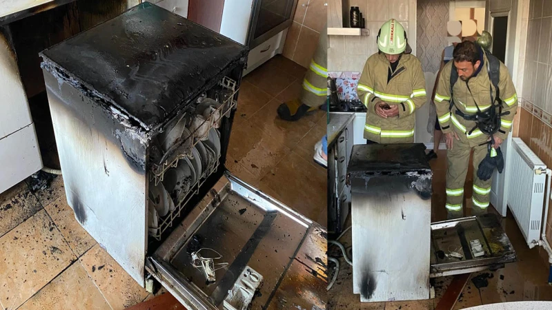 Kırıkkale’de korkutan yangın! Bulaşık makinesi alev aldı