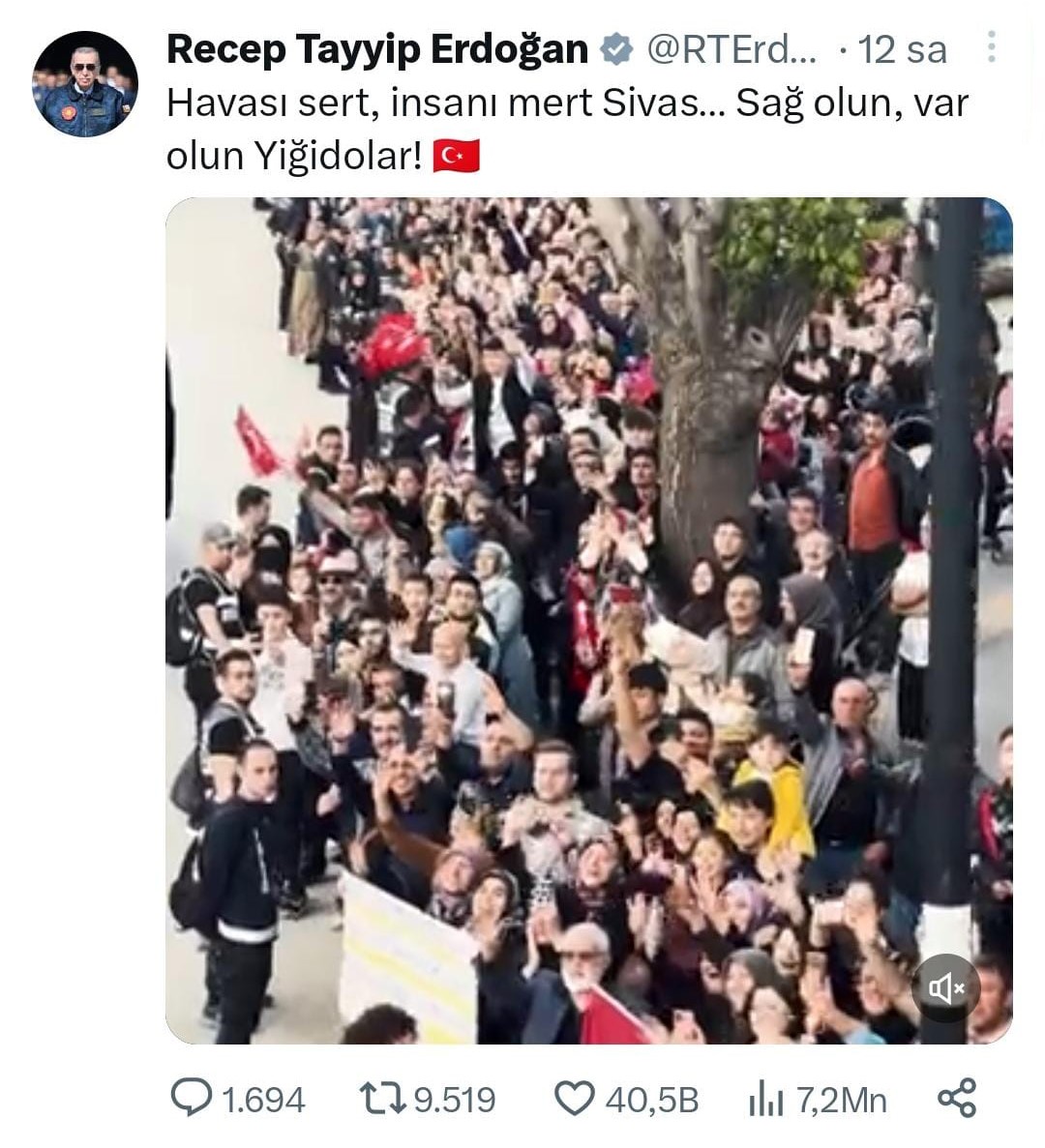 Cumhurbaşkanı Recep Tayyip Erdoğan’ın Sivas paylaşımını milyonlar izledi