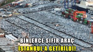 Satılmayı bekleyen binlerce ithal sıfır araba dron ile görüntülendi
