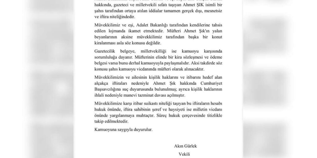 Adalet Bakanı Gürlek’in avukatından Şık’a suç duyurusu